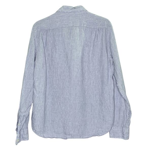 J. Crew L Irish Linen Baird McNutt Button Front Shirt Blue Striped Travel - Picture 2 of 8